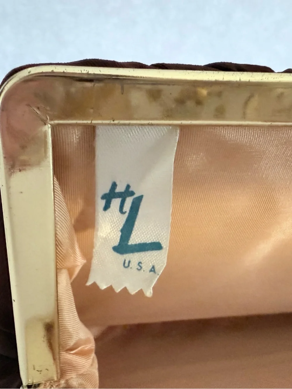 Vintage HL USA Chocolate Brown Satin Evening Bag Clutch Chain Purse